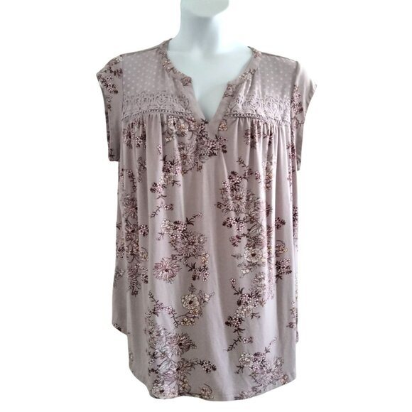 Cloth & Bloom Top Size 2X Floral Print Lace Detail Sleeveless Mauve Boho Blouse - Picture 2 of 11